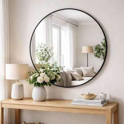 Jōbū Jobu Home - Rei, Large Round Metal Circle Mirror - 90Cm X 90Cm Black