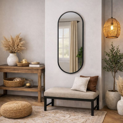 Jōbū Black Jobu Home - Emi, Metal Runway Oval Mirror - X 40Cm 120Cm B&Q