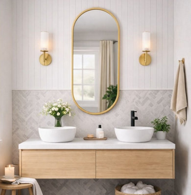 B&Q - Jōbū Jobu HomeEmiGold Metal Runway Oval Mirror120Cm X 40Cm