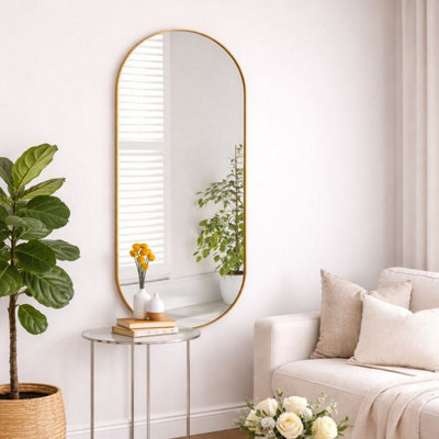 Jōbū Gold Jobu Home - Emi, Full Length Metal Runway Oval Mirror - X 60Cm 150Cm B&Q