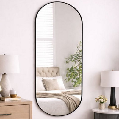 Jōbū Black Jobu Home - Emi, Full Length Metal Runway Oval Mirror - X 60Cm 150Cm B&Q