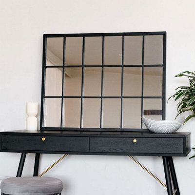 Jōbū Jobu HomeKyoBlack Metal Rectangle Lattice Window Mirror90Cm X 70Cm from B&Q