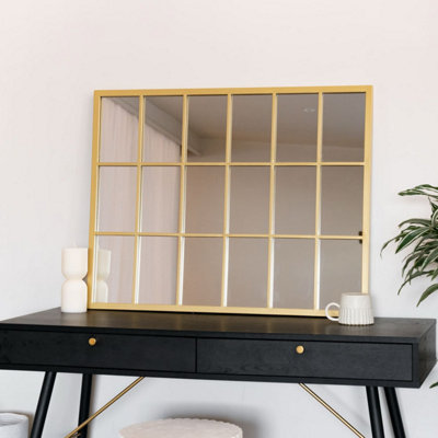 Jōbū Jobu HomeKyoGold Metal Rectangle Lattice Window Mirror90Cm X 70Cm from B&Q