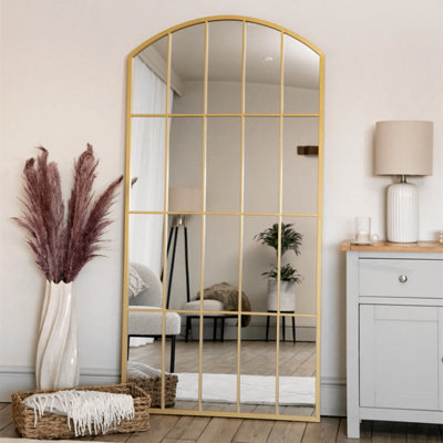 Jōbū Jobu HomeTomiFull Length Gold Metal Arched Lattice Window Mirror180Cm X 90Cm from B&Q