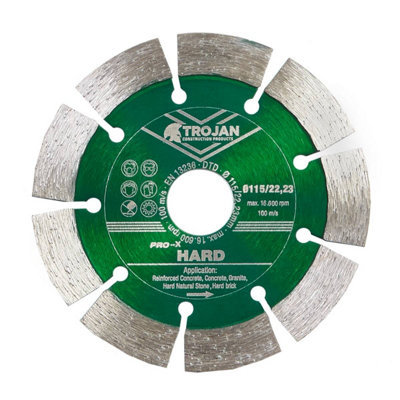 Trojan Construction Products Trojan Pro-X Hard Diamond Blade 115mm/4.5" X 22.23 from B&Q