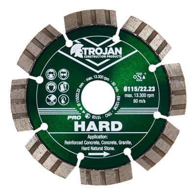 Trojan Construction Products Trojan Pro Hard Diamond Blade 115mm/4.5" X 22.23 from B&Q