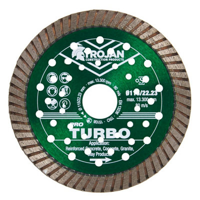 Trojan Construction Products Trojan Pro Turbo Diamond Blades 115mm/4.5" X 22.23 from B&Q