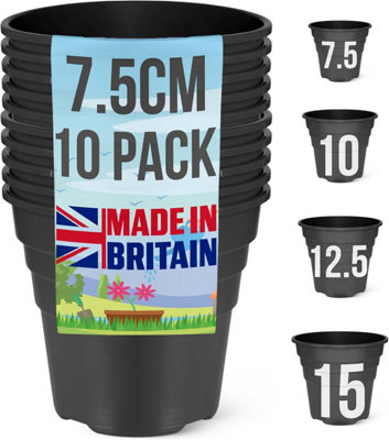 Xplora Plastic Plant Pot  7.5Cm  10 Pack  Made In Uk  Recyclable  With Drainage Holes  Bpa Free  Happy Pots  Black from B&Q