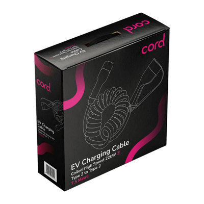 Cord Coiled Charging Cable Type 2 To Type 2 Three Phase Cable 22Kw7.5 Metre from B&Q