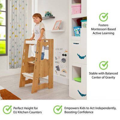Jerenss Montessori Toddler Learning Tower: Step Stool For Kitchen Helper Kids Toddlers (2-6) Natural from B&Q