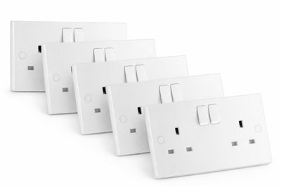 Brightex LED BrightexPack Of 5 2 Gang 13A Switched Socket Single Pole Double Electrical Socket 2 Gang Wall Socket Surface Mount from B&Q