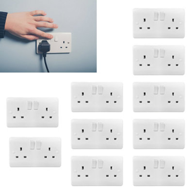 Brightex LED BrightexPack Of 10 2 Gang 13A Switched Socket Double Pole Sockets & Switches With Round Courner Round Edge White Surface Mount from B&Q