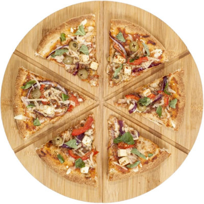 Magna Retail Bamboo Pizza Cutting Board 33Cm Serving Pizza Tray With 6 Groove Guides Round Board Serving Platter from B&Q