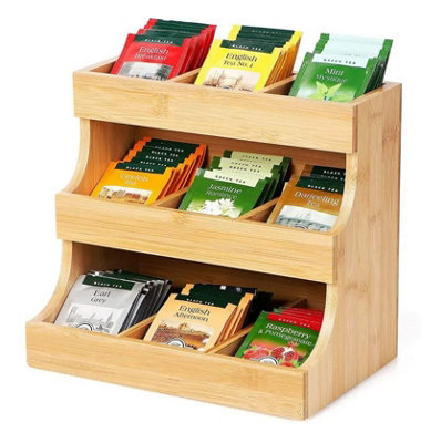 Tea Bag Organiser Bamboo 3 Tier Vertical Tea Caddy Teabag Storage Box Holds 180 - Image 3
