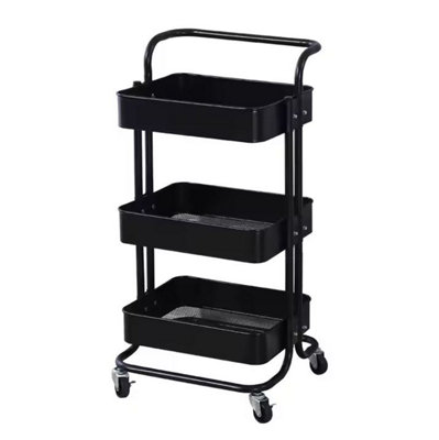Magna Retail 3-Tier Metal Trolley On Wheels In Black Storage Shelves Cleaning Trolley Metal Rolling Cart Cleaning Caddy from B&Q