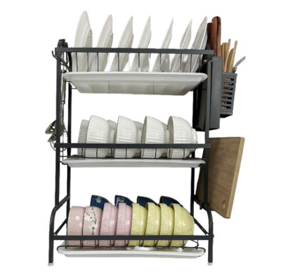 Magna Retail Sink Dish Drainer Rack 3-Tier Drying Rack Cutlery Drainer For Kitchen Counter Removable Drip Tray