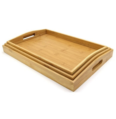 Magna Retail Bamboo Serving Tray Set Of 3  Breakfast In Bed Tea Trays With Handles Lap Trays For Eating Party Serving Platters from B&Q
