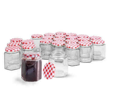 Magna Retail Jam Jars Hexagonal Set Of 24 Glass Jars With Lids 250Ml Capacity Preserving Pots Airtight Pickling & Sauce Wedding Favours from B&Q