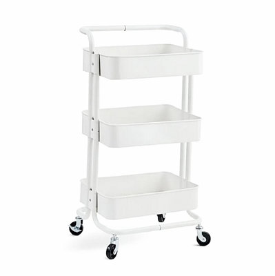Magna Retail 3-Tier Metal Trolley On Wheels In White Storage Shelves Cleaning Trolley Metal Rolling Cart Cleaning Caddy from B&Q