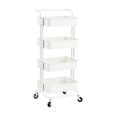 Magna Retail 4-Tier Metal Trolley On Wheels In White Storage Shelves Cleaning Trolley Metal Rolling Cart Cleaning Caddy from B&Q