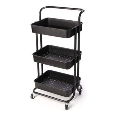 Magna Retail 3-Tier Storage Trolley On Wheels In Black Cleaning Caddy Bathroom Shelving Rolling Cart Cleaning Trolley from B&Q