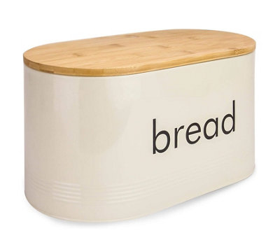 Magna Retail Kitchen Bread Bin With Bamboo Lid Cream Vintage Style Bread Tin Includes Bamboo Chopping Board Lid Breadbin Storage from B&Q
