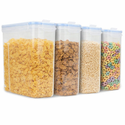 Magna Retail Cereal Containers 4 Litre Food Containers Airtight Food Storage Dispenser Easy Pour Lid Fresh Seal ClipsSet Of 4 from B&Q