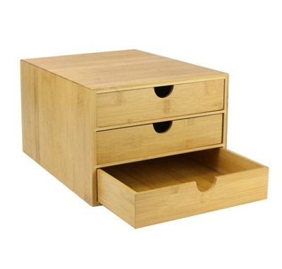 Magna Retail Bamboo Desk Organiser Stationary Wooden Desk Tidy For Home Or Work A4 Storage Drawers 3 Drawer Storage UnitSlim from B&Q