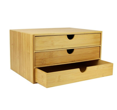 Magna Retail Bamboo Desk Organiser Stationary Wooden Desk Tidy For Home Or Work A4 Storage Drawers 3 Drawer Storage UnitWide from B&Q