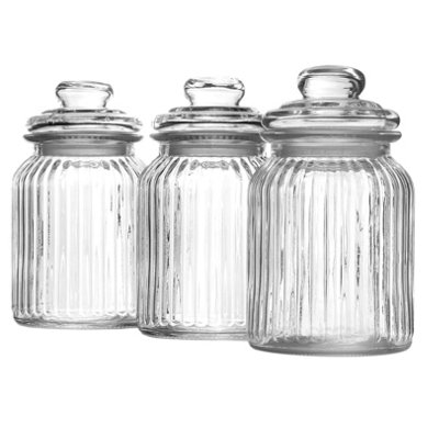 990ml Vintage Airtight Glass Jars with Lids, Set of 3, Storage Containers | Traditional Sweet Jars, Glass Storage Containers for Tea, Coffee, Sugar, Biscuits, Pasta - Kitchen Pantry Storage, Spell Jars - Image 3