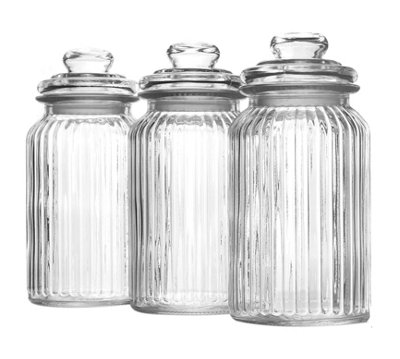 Airtight Glass Jars Vintage 1300ml Set of 3 Containers Sweet Jar Cookies Storage - Image 3