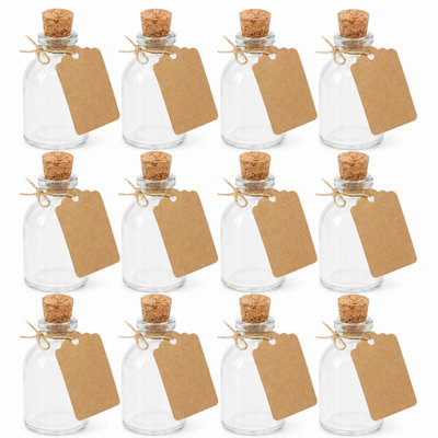 Magna Retail Mini Glass Bottles Set Of 12 Wedding Favours 50Ml Potion Bottles With Cork Stoppers  Includes Labels & String Glass Jars from B&Q