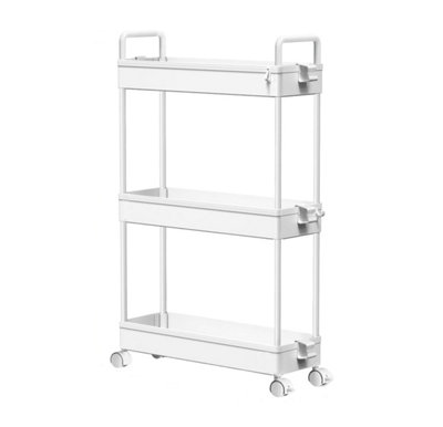Magna Retail 3-Tier Ultra Slim Plastic Trolley On Wheels White Cleaning Caddy Utility Cart With X9 Hooks & 2 Cups from B&Q