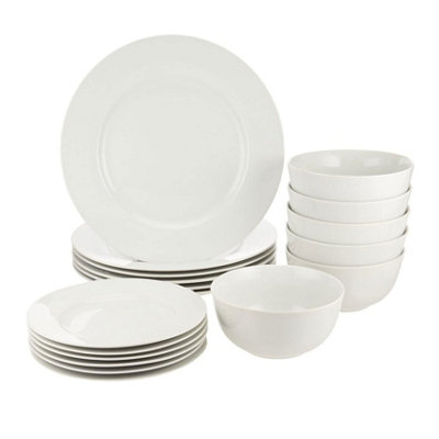 Glim & Glam Dinner Set 12 Piece White Porcelain Plates Bowls Dinnerware Rim from B&Q