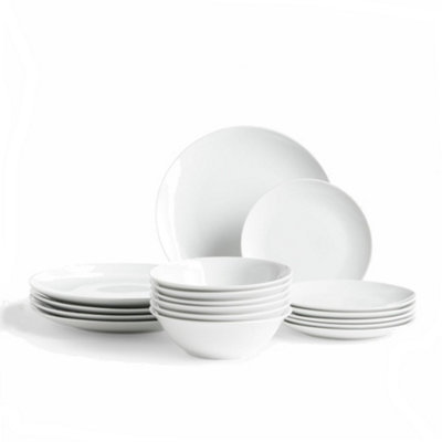 Glim & Glam Dinner Set 12 Piece White Porcelain Dinnerware Coupe from B&Q