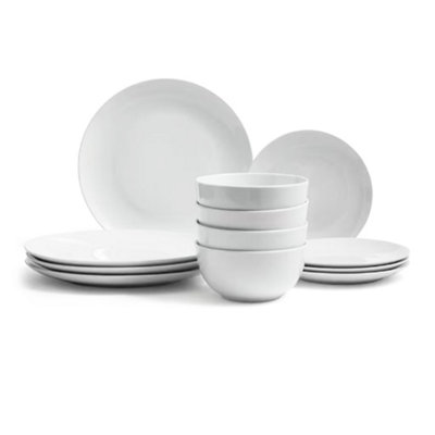 Glim & Glam Dinner Set 18 Piece White Porcelain Plates Bowls Dinnerware Coupe from B&Q