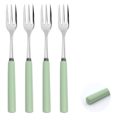 B&Q -  Dessert Pastry Forks Set Porelain Handle 18/8 Stainless Steel 4Pc Cake Fork Set Turquoise