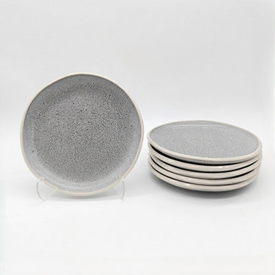 B&Q -  Reactive Grey Stoneware Dinnerware Set Nordic Pebble 4 Dinner Plates 27Cm