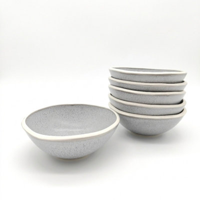 Glim & Glam Reactive Grey Stoneware Dinnerware Set Nordic Pebble 6 Cereal Bowls 16.5Cm from B&Q