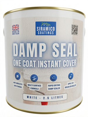 Siramico Coatings The Dampseal One Coat - 2.5 Litre - Matt - Seals Damp And Mould Stains In One Coat By Brush Or Roller White