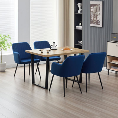 B&Q -  Colorado Dining Table With 4 Blue Charlotte Velvet Chairs