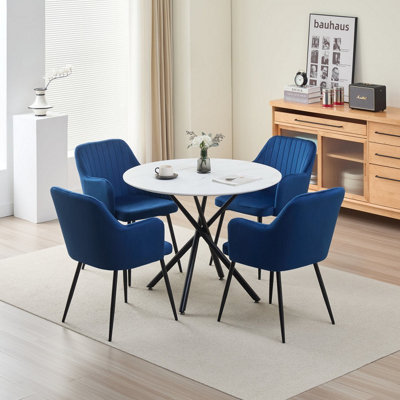 Outdoor Living (Nw) Ltd Seattle Dining Table With 4 Charlotte Velvet Chairs Blue