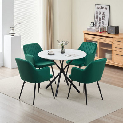 Outdoor Living (Nw) Ltd Seattle Dining Table With 4 Charlotte Velvet Chairs Green