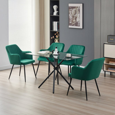 Outdoor Living (Nw) Ltd Miami Dining Table With 4 Charlotte Velvet Chairs Green