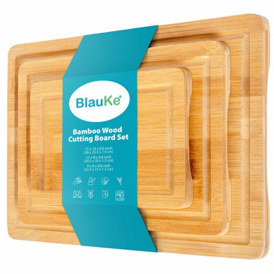 B&Q Blauke Wood Cutting Boards For Kitchen - Bamboo Cutting Board Set With Juice Groove And Handles - Wooden Chopping Board