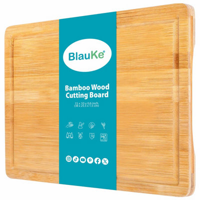 B&Q Blauke Wood Cutting Board For Kitchen - 38X25Cm Large Bamboo Cutting Board With Juice Groove And Handles - Wooden Chopping Board