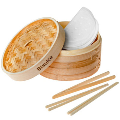 Blauke Bamboo Steamer Basket 25Cm With ChopsticksTongs50 Paper Liners2-Tier Food Steamer For Cooking Dumplings Vegetables from B&Q