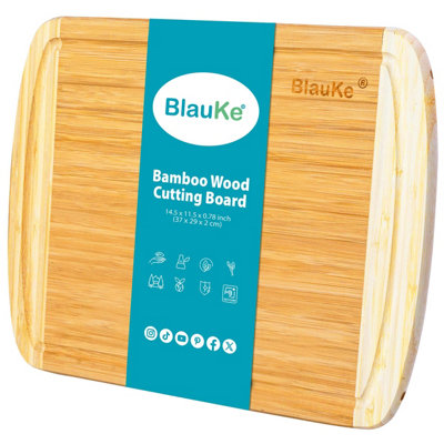 B&Q Blauke Wood Cutting Board For Kitchen - 37X29Cm Large Bamboo Cutting Board With Juice Groove - Wooden Butcher Block