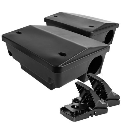 B&Q -  Pack Of 2 Rodent Bait Boxes And 2 X Rat Traps Heavy Duty Rodent Control