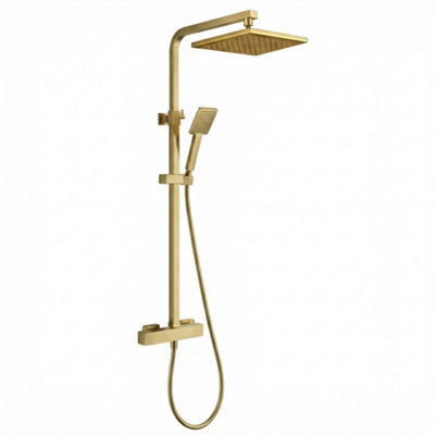 ARKO BATHROOM Arko Thermostatic Mixer Shower ,38 Degree  With 200mm Slim Overhead Rain Shower And Handheld Mixer SquareBrushed Brass from B&Q